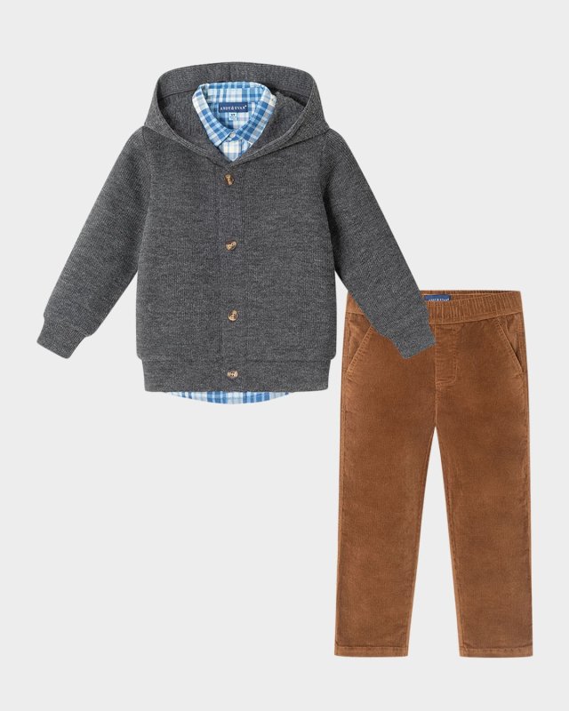 Boy's Hooded Cardigan & Corduroy Pants Set, Size 2T-8